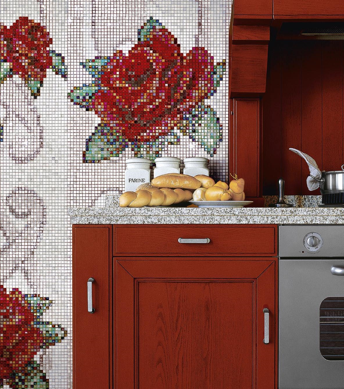 Мозаичное панно на кухню SICIS Flower Rose Red